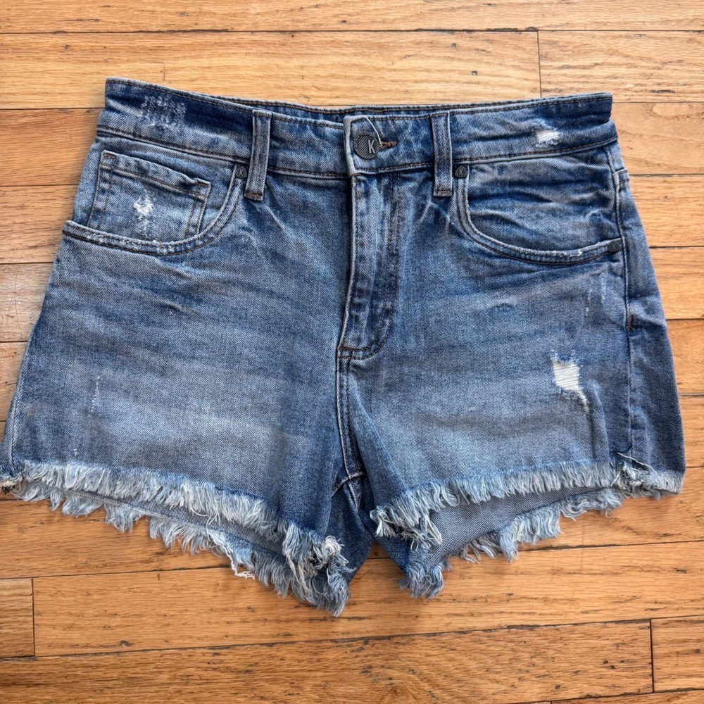 Kut from the Kloth Jane High Rise Distressed Denim Shorts Blue Size 2 Frayed Hem